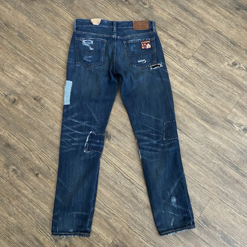 Polo Ralph Lauren Dungarees Patchwork Blue Distressed Denim Pants Wmns Sz 25 NEW - Picture 10 of 10